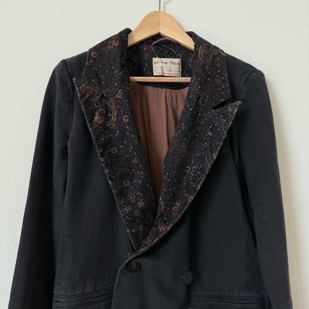 Free People We the Free Printed Collar Black Reid Smoking Jacket Blazer XS - Picture 3 of 17